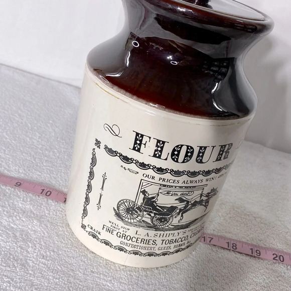 Vintage Ye Old Canadian Crockery Ceramic Abenakis Kitchen Crock Flour Canister - Picture 14 of 15